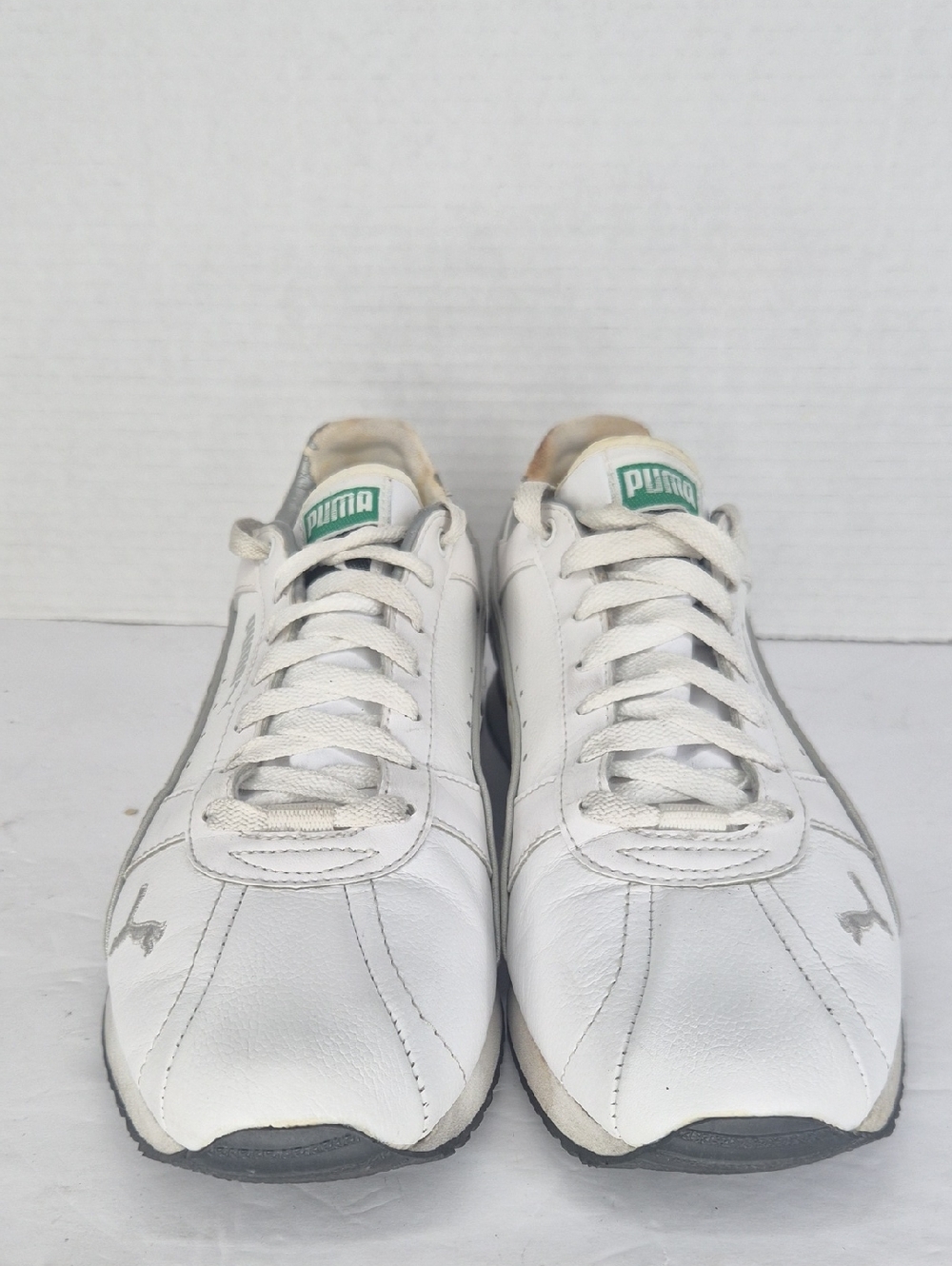Puma White Leather Sneakers with Green Tongue Branding